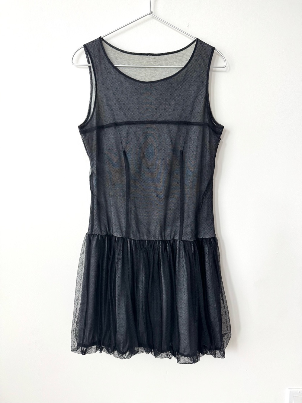 Cop.Copine Black Sheer Mesh Layered Drop Waist Mini Dress - Size XS